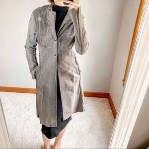 The Hazel Brown Collection Leather Distressed Trench Coat